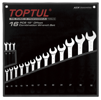 TopTul Wrench Comb 15deg Offset Set 16pc Metric 7-32mm