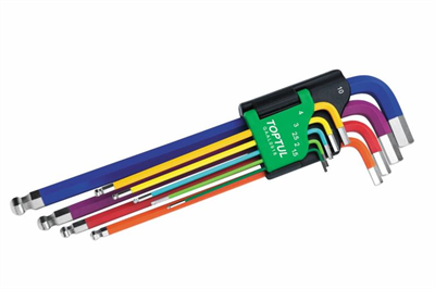 TopTul 9PCS Colour Extra Long Ball Point Hex Key 1.5-10mm
