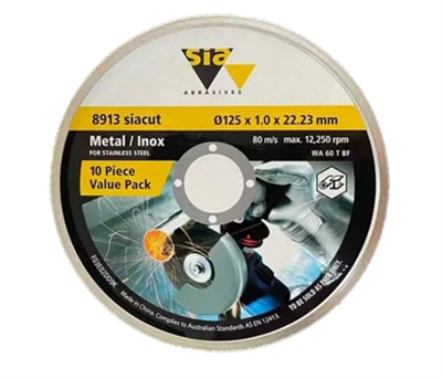 125mm x 1mm x 22.2mm Sia 8913 Inox Cut-off Wheel Tin pk10