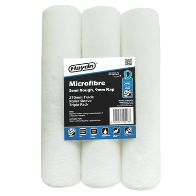 270mm 9mm Nap Haydn Microfibre Semi Rough Roller Sleeve-3Pk