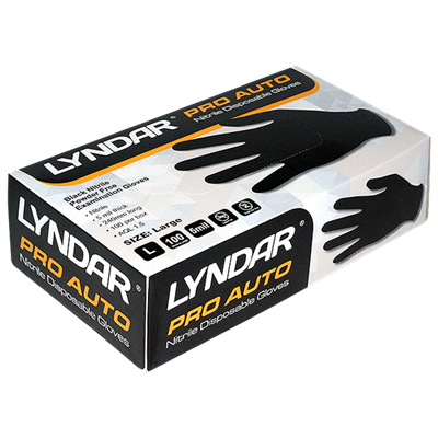 Lyndar Pro Auto Black Nitrile Gloves LARGE Box 100
