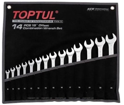 TopTul Wrench Comb 15deg offset Set 14pc Metric 8-24mm