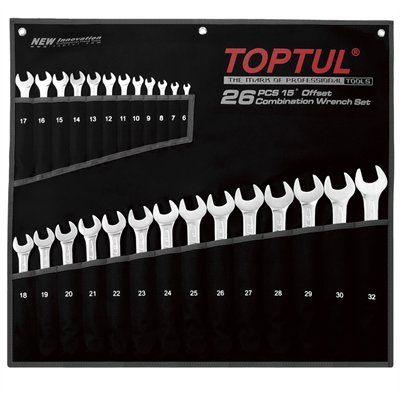 TopTul Wrench Combo 15deg Offset Set 26pc Metric 6-32mm