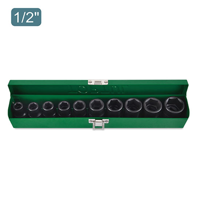 TopTul 1/2" DR. 6PT Flank Impact Socket Set - 10 pc